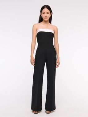 Abercrombie & Fitch Black Strapless Jumpsuit with White Band